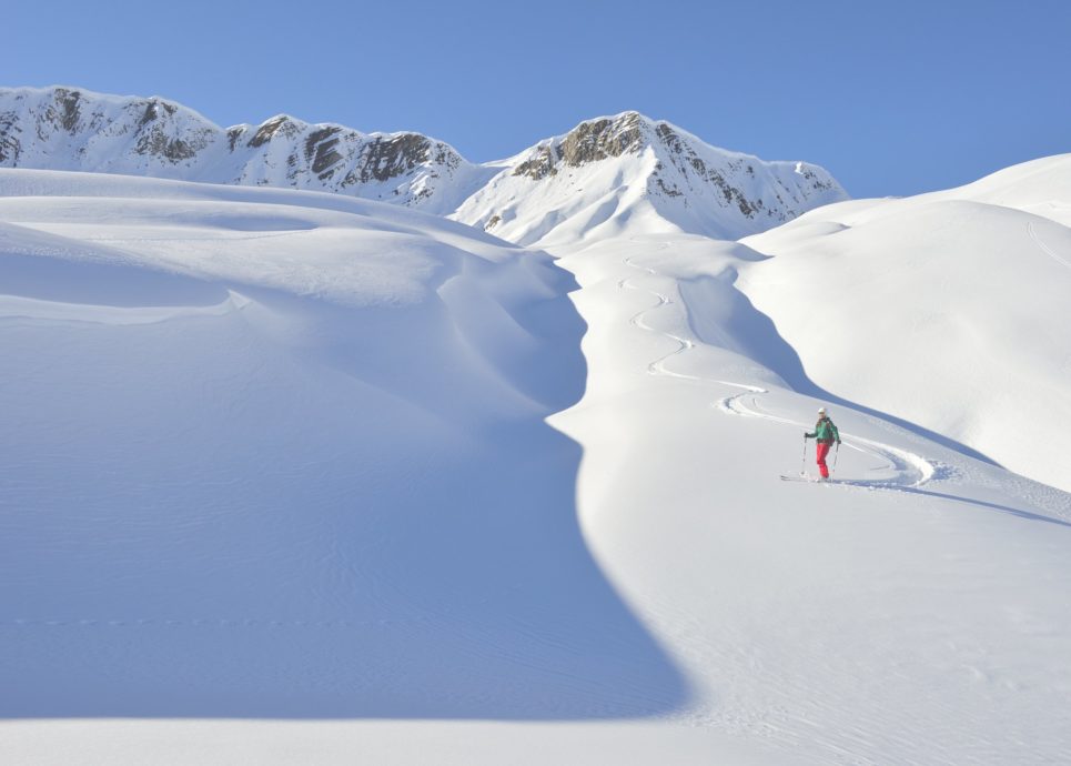 Freeriderin Gehrengrat Lech-Arlberg © Sepp Mallaun / Vorarlberg Tourismus